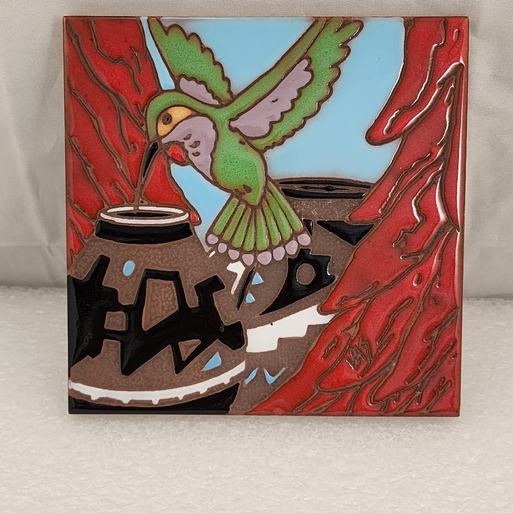 1995 Earthtones Hummingbird Hand Made Ceramic Tile